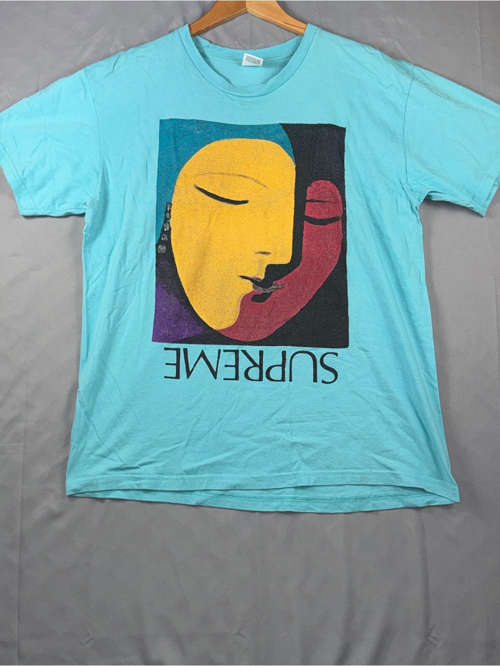 Supreme Shirt Mens XL Blue Portrait Face Graphic Tee Art Logo Made USA